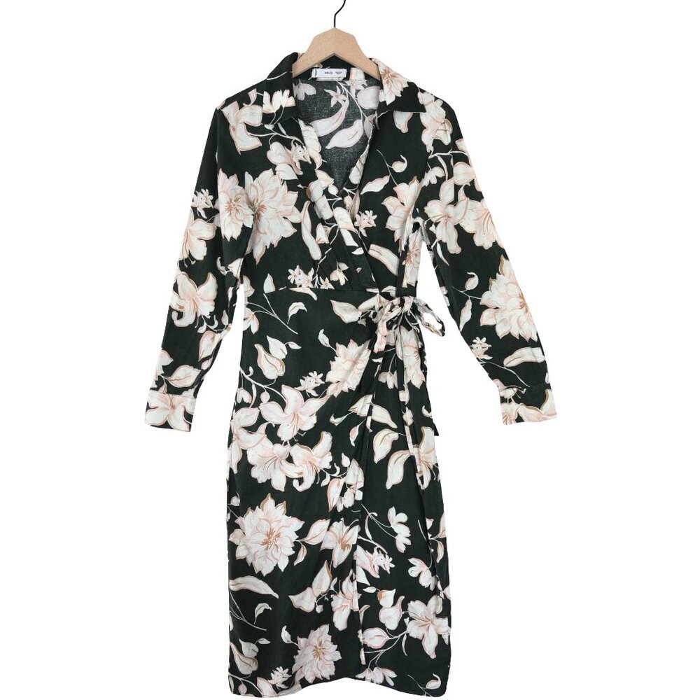 MNG Mango Linen Blend Wrap Dress M Floral Romantic Resortwear - Picture 3 of 10